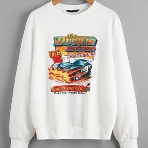 Oversized white long sleeve with car design